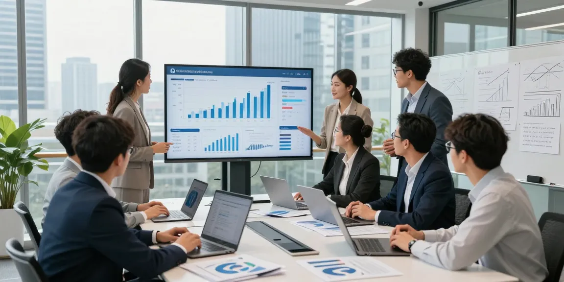 Équipe d'experts CIBC business analysant des performances financières avec des tableaux de bord dans un bureau moderne.