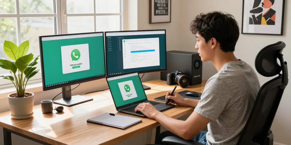 Engaged user leveraging WhatsApp電腦版 in a modern home office setup for seamless communication.