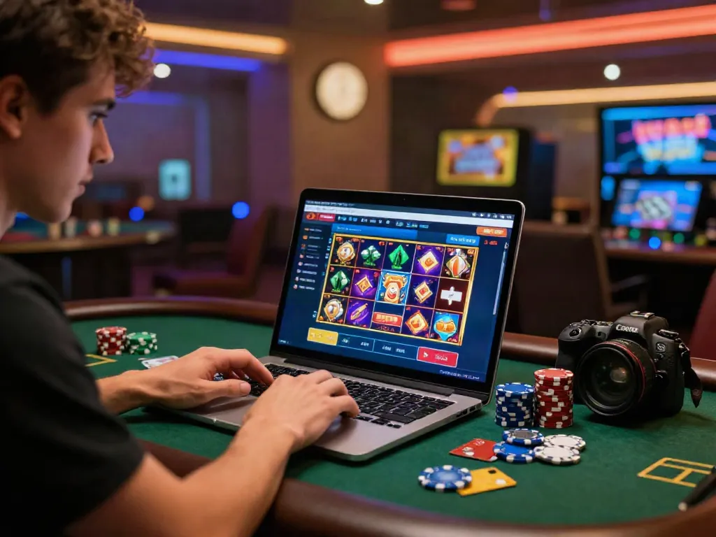 Player enjoying a credit card casino experience, surrounded by cards and excitement.