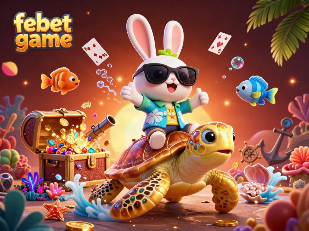 Experience the thrill of febet game with our vibrant 3D illustration featuring a lucky rabbit and golden sea turtle!