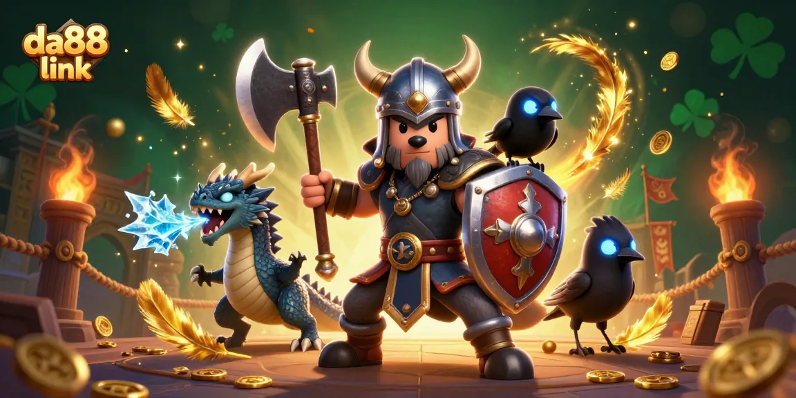 Experience thrilling gameplay with da88 link featuring dynamic Viking warrior and dragon in a vibrant casino scene.