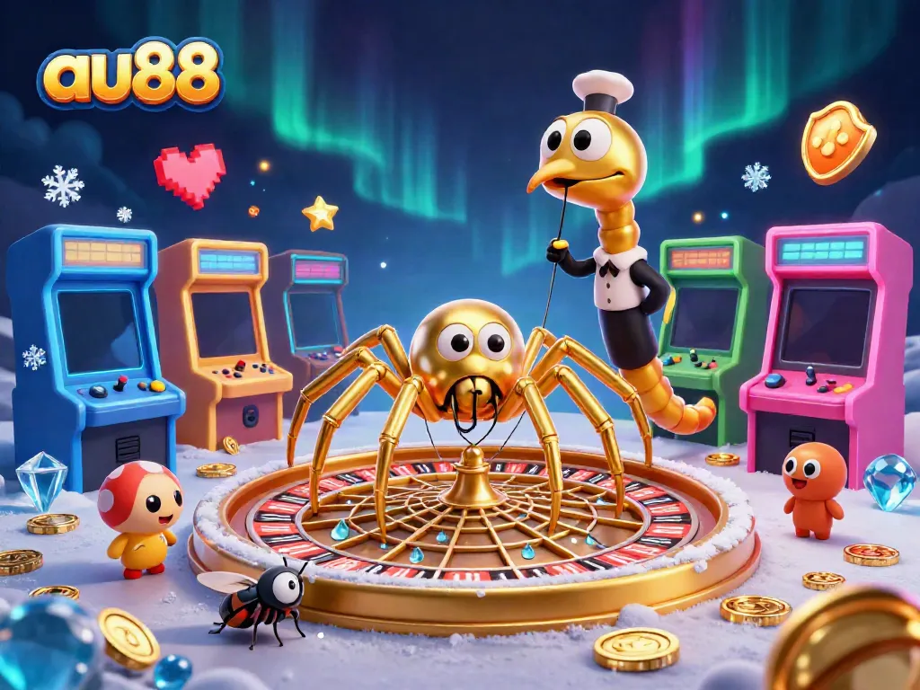 Experience exciting betting action with au88 in this dynamic 3D casino scene featuring colorful characters and arcade games.