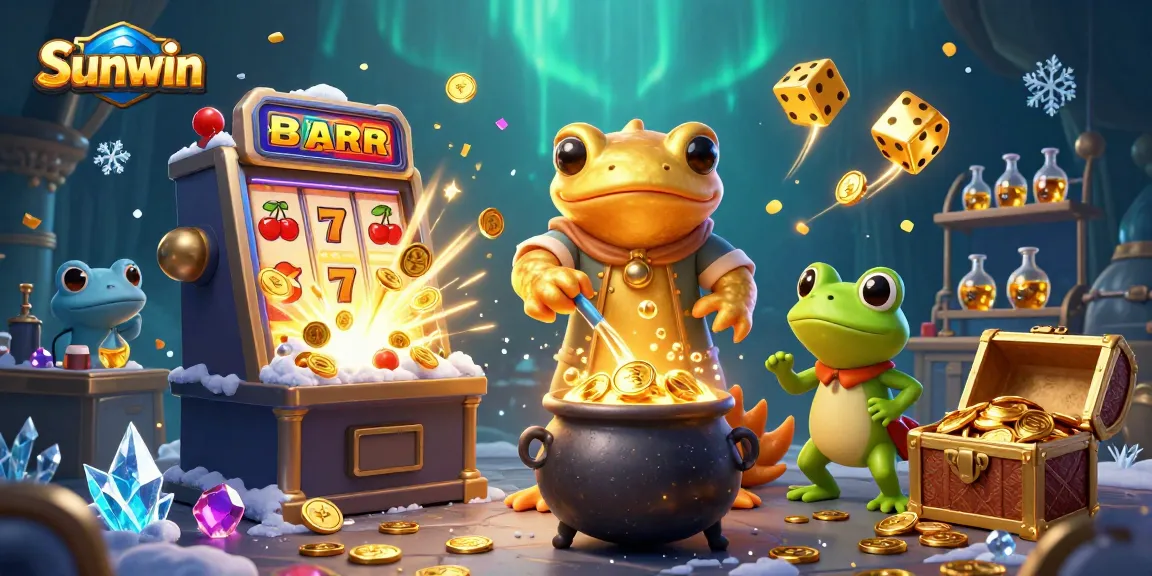 Sunwin players immerse in a spectacular 3D casino scene with bursting jackpots and gold coins.