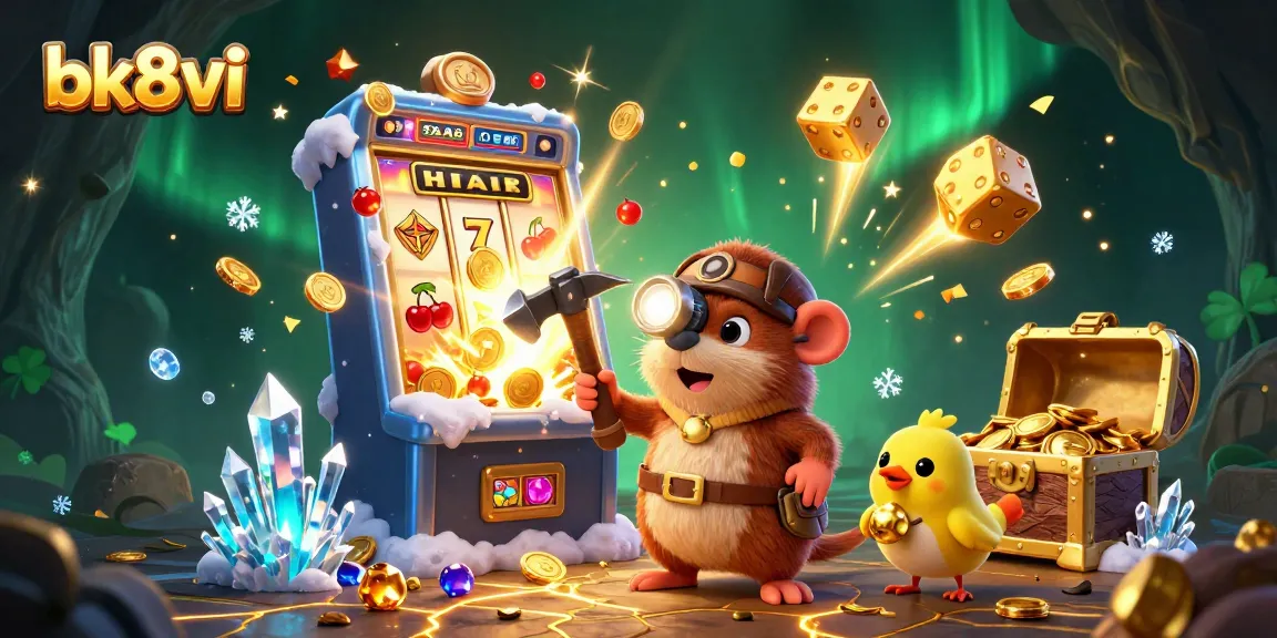 Experience the thrill of bk8vi with a treasure hunter mole discovering jackpots in a vibrant casino world.
