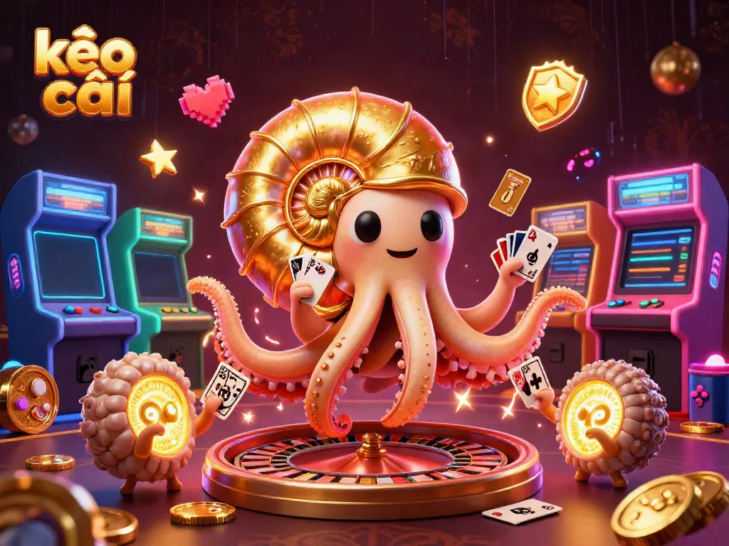 Engage with kèo nhà cái in a vibrant scene featuring a giant nautilus roulette and glowing game elements.