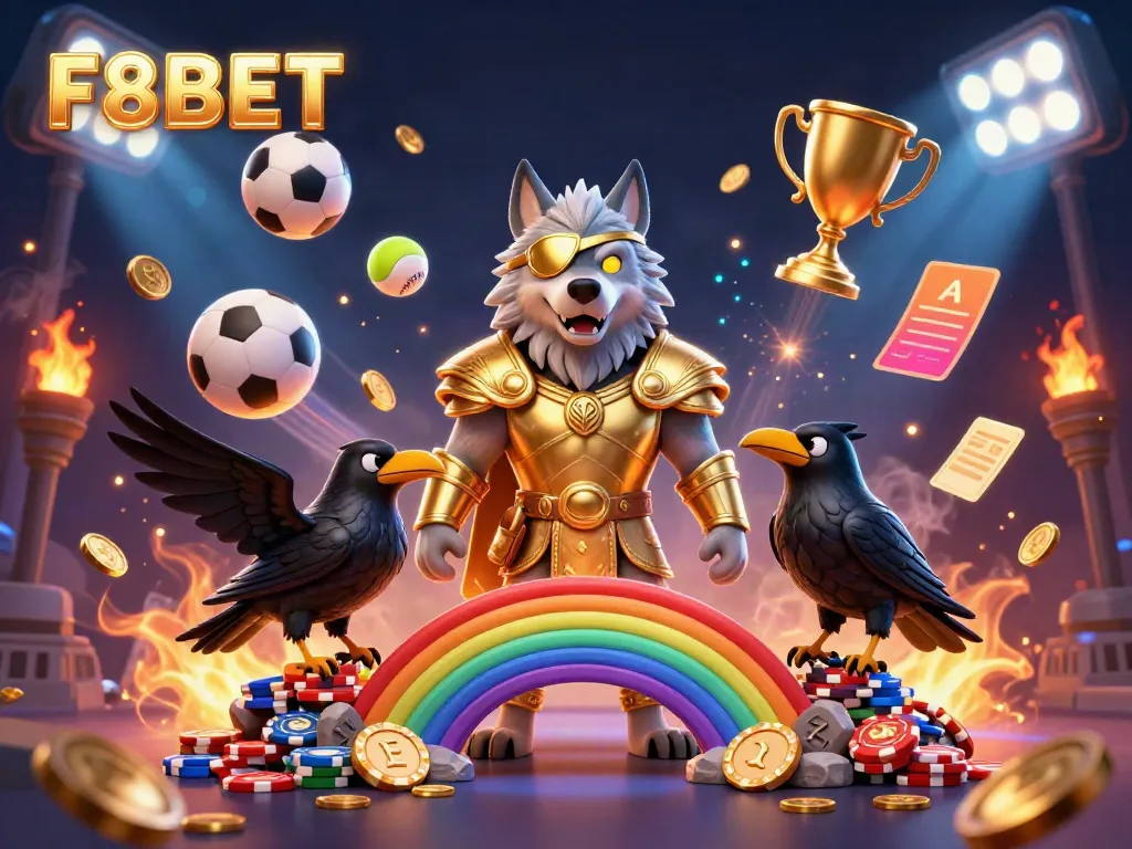 Engage in winning strategies with F8BET featuring dynamic characters, vibrant sports elements, and casino visuals.