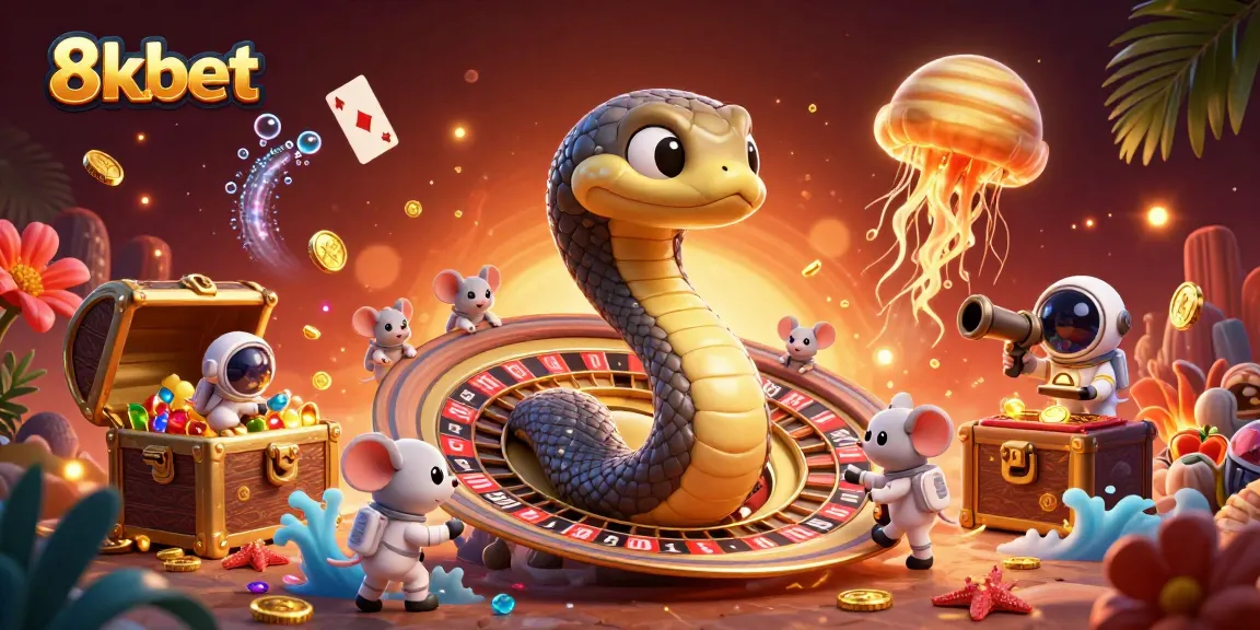 Experience thrilling gameplay at 8xbet with cosmic bets and vibrant casino elements in this 3D illustration.