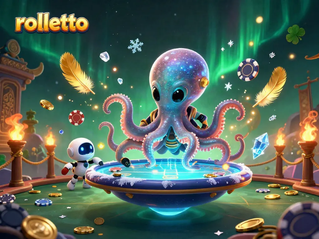 Engage with rolletto's vibrant 3D alien octopus table display featuring dynamic poker action.