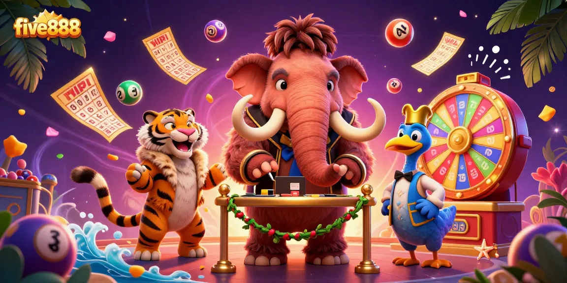 Experience an exciting lottery scenario with five888 featuring vibrant characters and dynamic gaming elements.