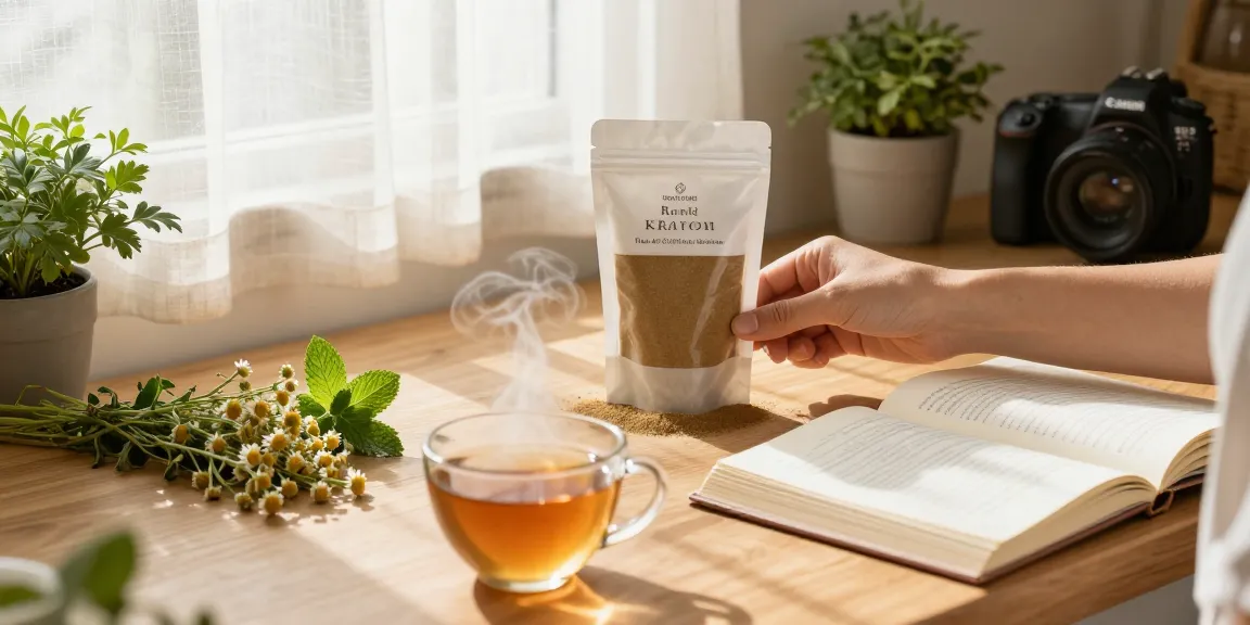 Experience the benefits of Red Bali Kratom from behappygoleafy.com/red-bali-kratom measured with fresh herbal ingredients in a serene setting.