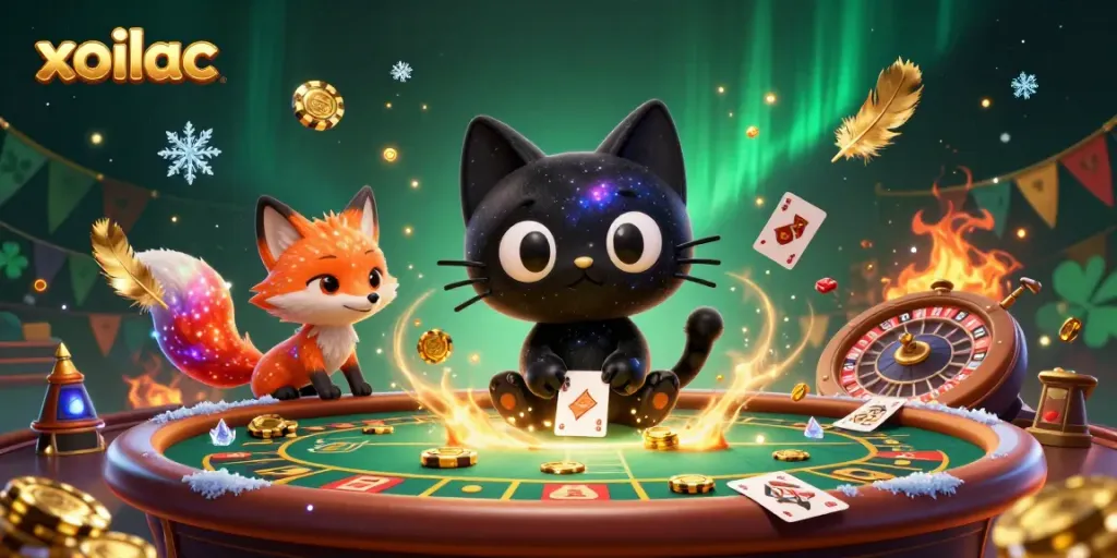 Engage in thrilling sports betting with xoilac in a vibrant cosmic casino scene filled with gold coins.