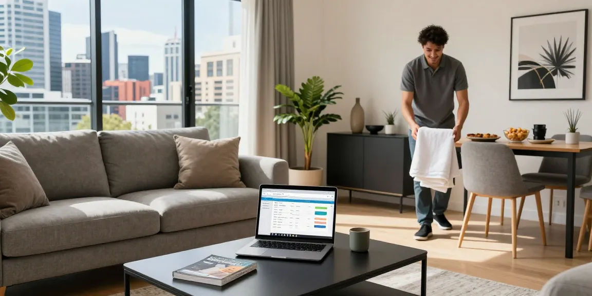 Managed hosting for Melbourne Airbnbs in a stylish apartment with welcoming decor, showing a prepared living space for guests.
