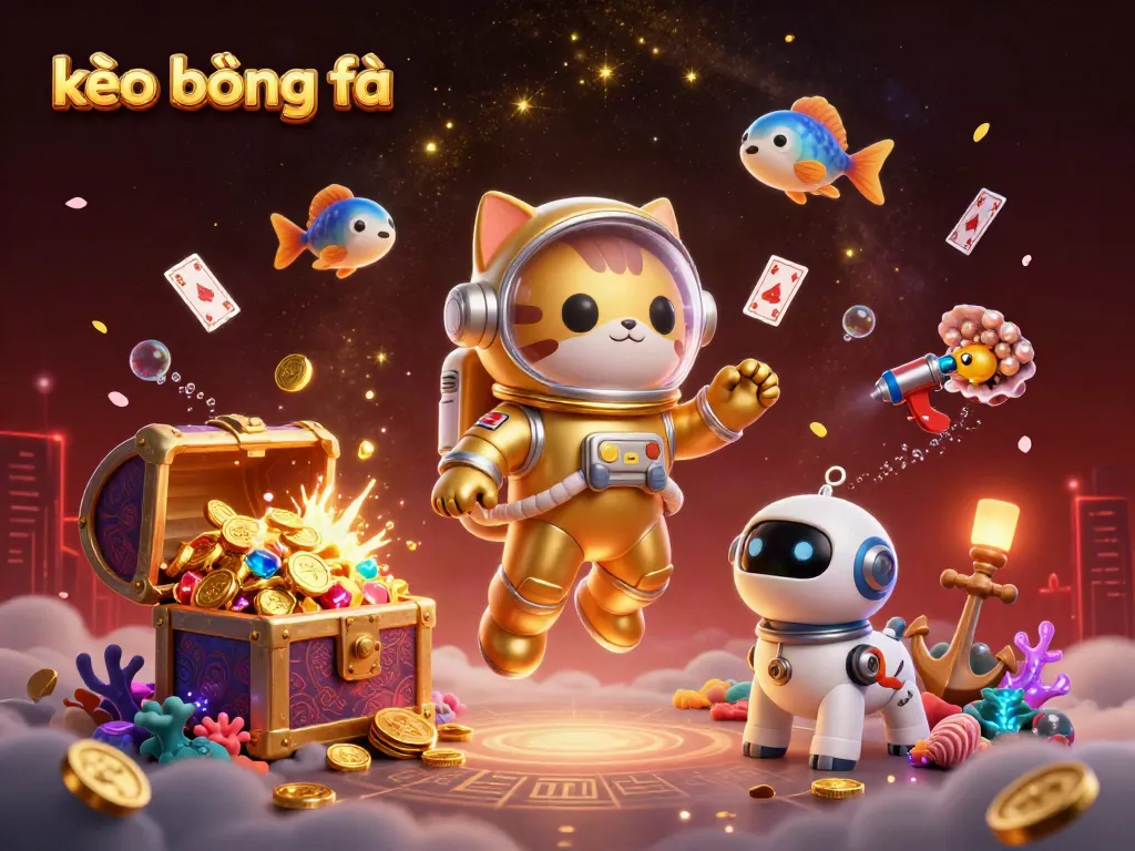 Experience kèo bóng đá with a vibrant scene featuring animated characters in a cosmic treasure hunt, stacked with action.