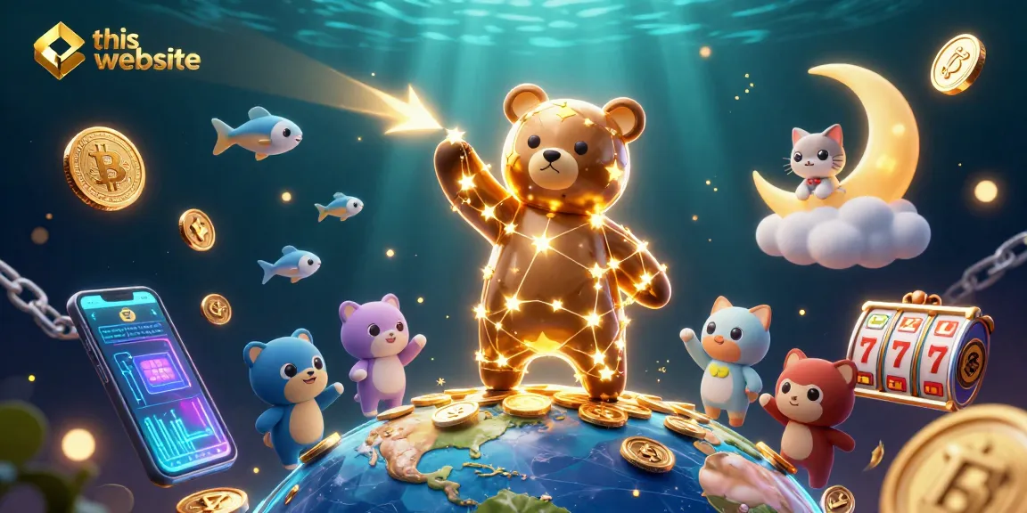 This website showcases vibrant casino-themed illustration with constellation bear scooping coins.