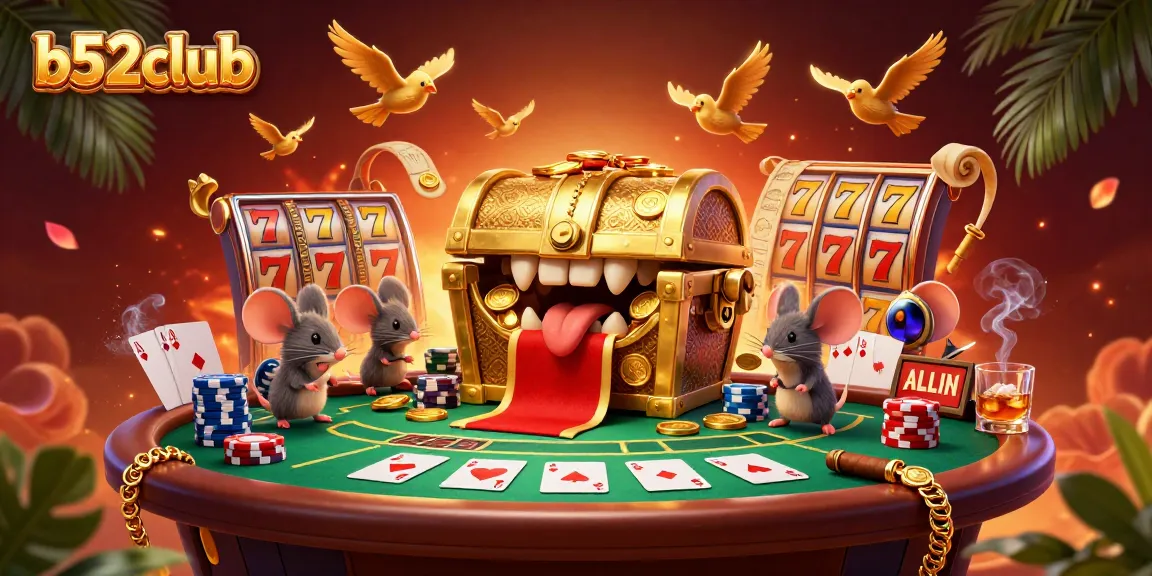 Engaging adventurers with b52club's treasures amidst lively casino elements.