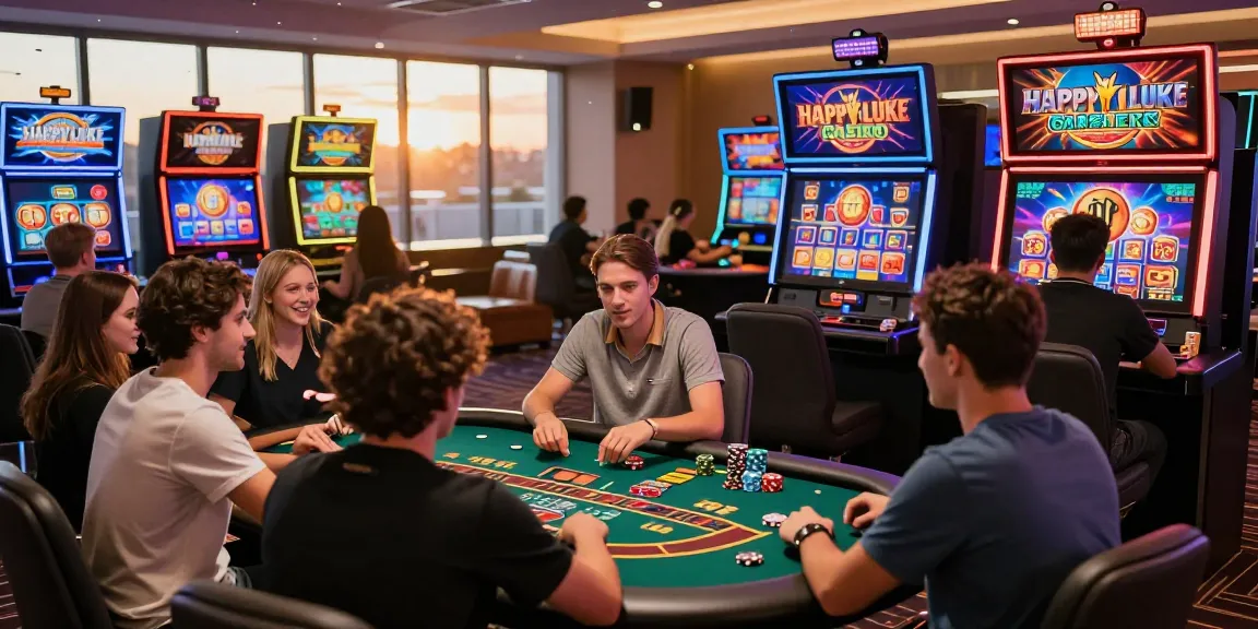 Players enjoying the thrill of happyluke casino games with live dealers and vibrant slot machines in a captivating online gaming environment.