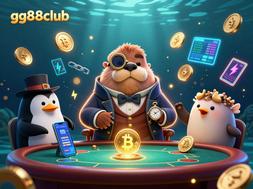 Experience thrilling gameplay at gg88club with animated underwater poker featuring a jolly walrus and penguin dealer.