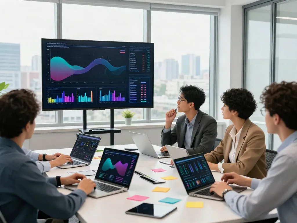 Team collaborating on Paid Ads Management strategies in a modern conference room.