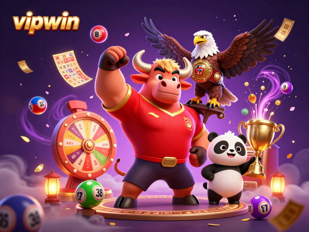 Experience the thrill of winning at vipwin with a vibrant scene featuring dynamic lottery elements and cheerful characters.
