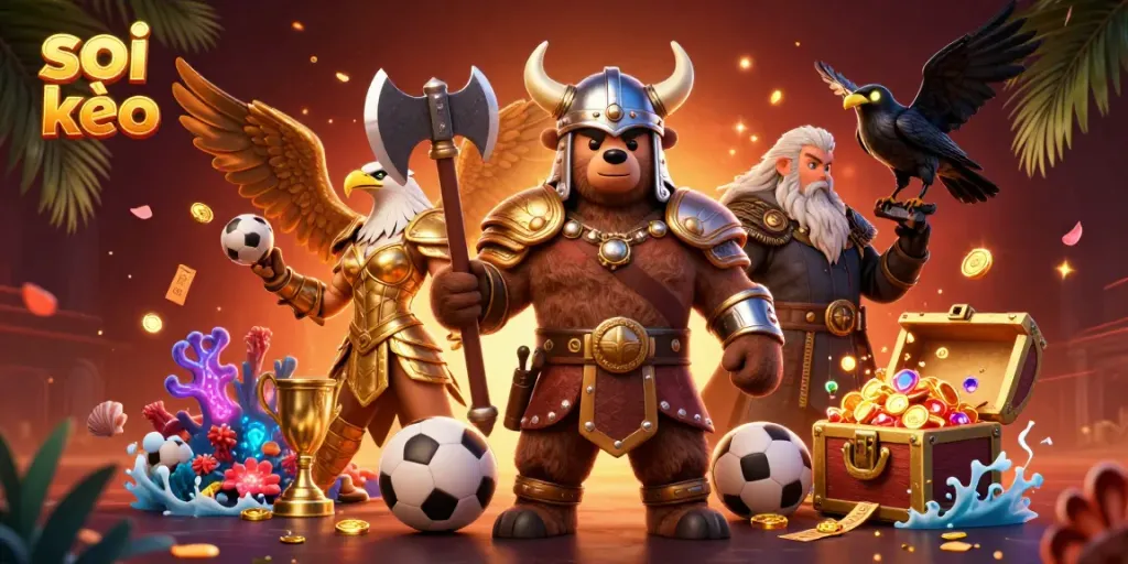 Soi kèo expert Viking and Valkyrie analyze betting strategies in eye-catching 3D scene