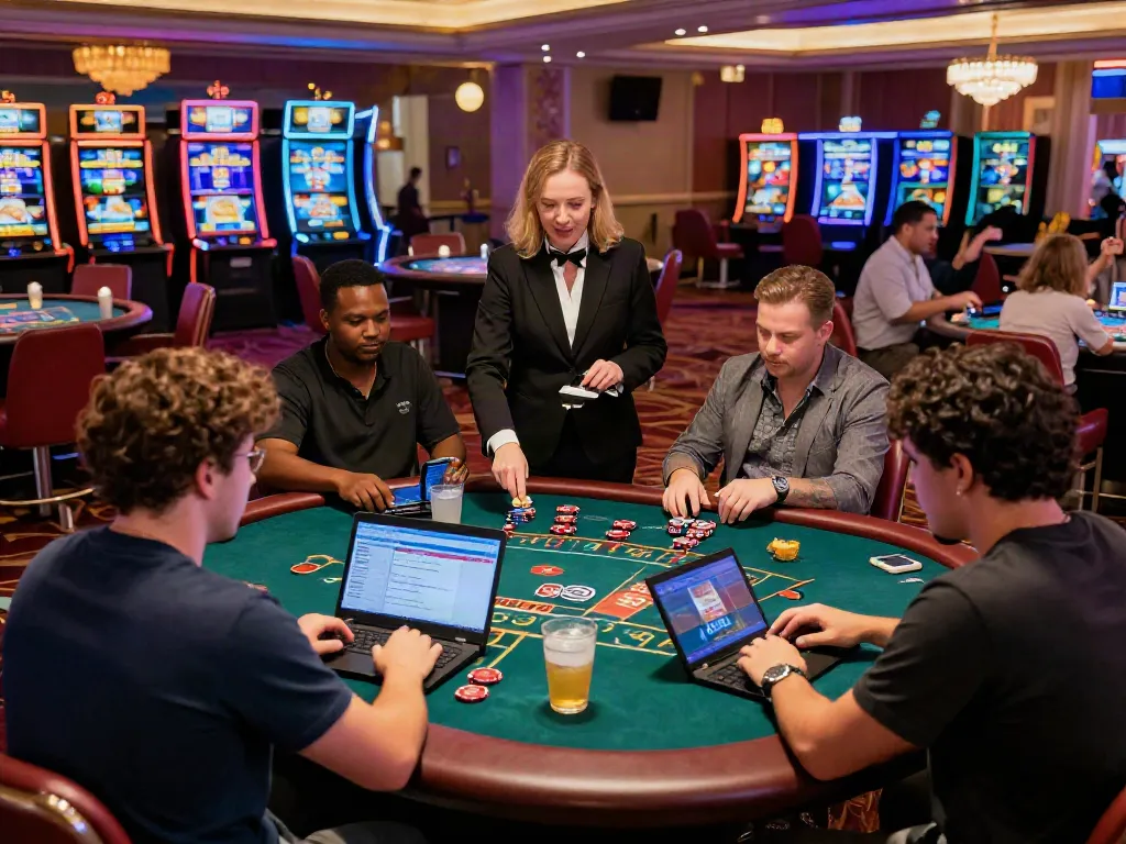 Players enjoying a vibrant live casino experience at https://8kbeteu.com/, showcasing diversity and engagement in modern online gambling.