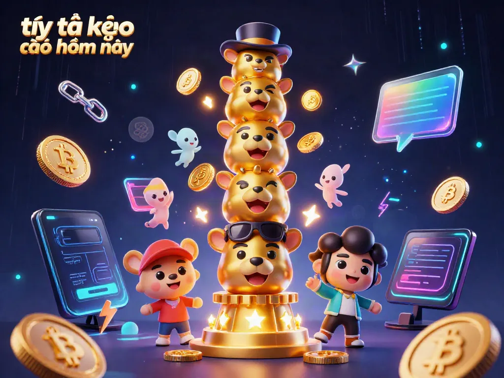 Engaging scene showing tỷ lệ kèo nhà cái hôm nay illustrated with vibrant 3D characters and glowing crypto elements.