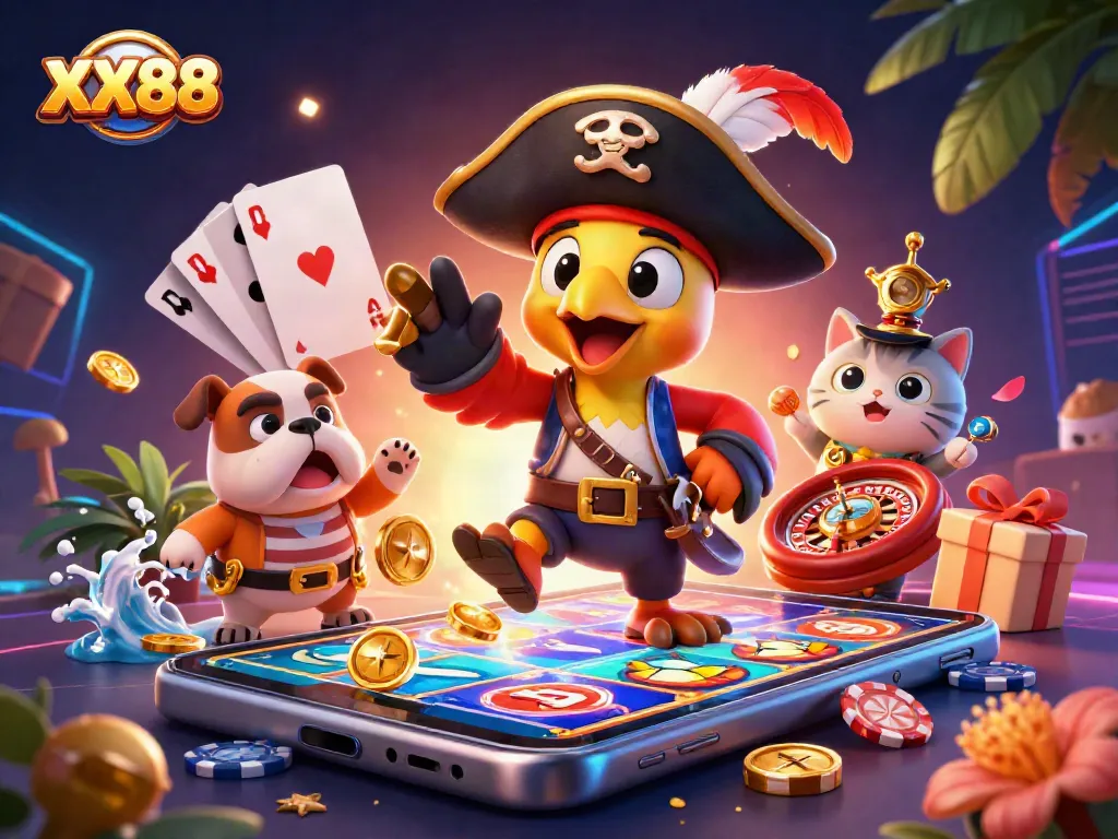 Engage with the vibrant XX88 online casino world featuring colorful slot games and dynamic characters.
