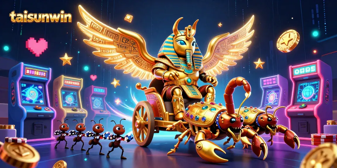 Engage with taisunwin's vibrant casino experience featuring a golden scarab beetle surrounded by arcade elements.