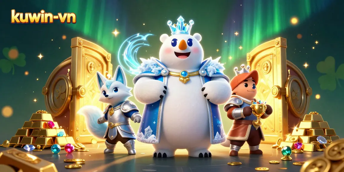 Experience thrilling gameplay with kuwin-vn in this rich 3D casino world filled with gems and treasures.