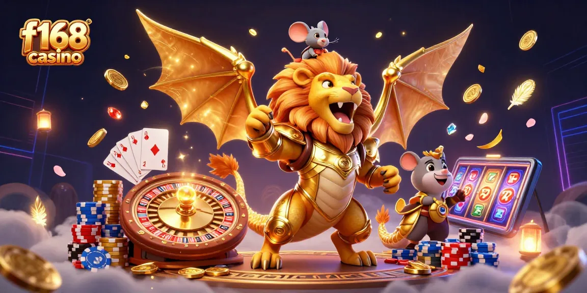 Experience the thrill of f168 casino with a roaring chimera and treasure-filled casino scene.
