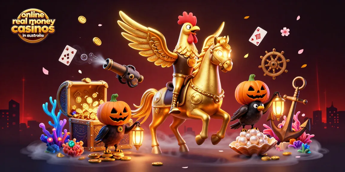 Experience the magic of online real money casinos in Australia with vibrant casino illustrations.