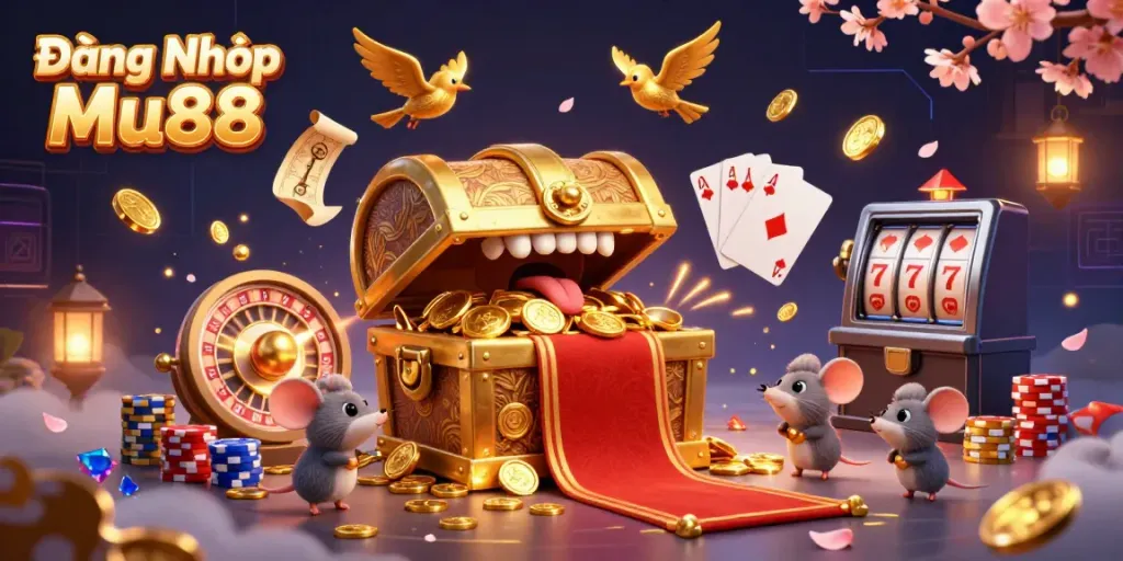 Engage in winning experiences with Đăng Nhập Mu88 featuring vibrant casino elements, treasure, and adventure.