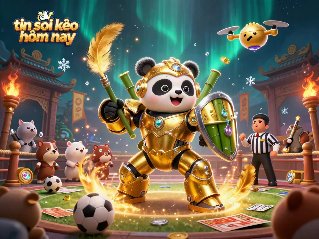 Experience the excitement of tin soi kèo hôm nay with a golden panda in a dynamic betting arena.
