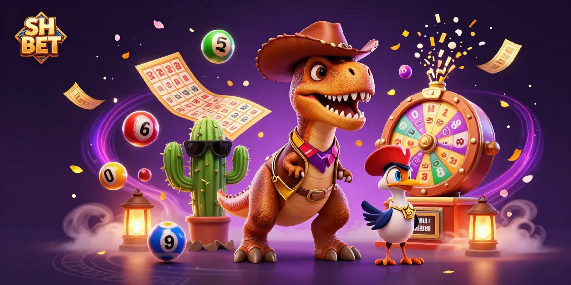 Engage in thrilling SH BET action with vibrant lottery elements and dynamic gaming characters.