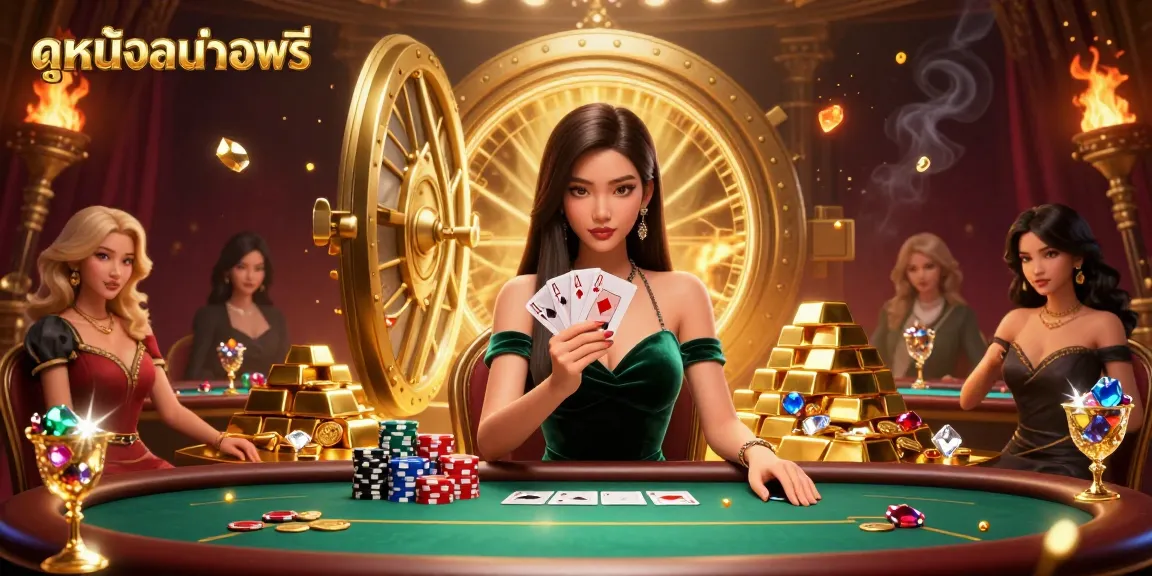 Experience ดูหนังออนไลน์ฟรี with a stunning poker scene featuring dynamic gold elements and strategic gameplay.