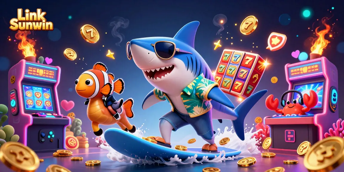 Experience the thrill of winning at Link Sunwin with animated casino-themed visuals featuring vibrant characters and gold coins.
