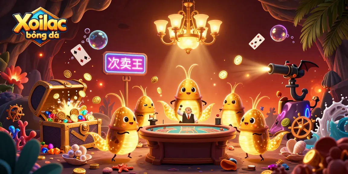 Xoilac bóng đá shines as colorful bioluminescent glowworms light up an underwater casino scene full of treasures.