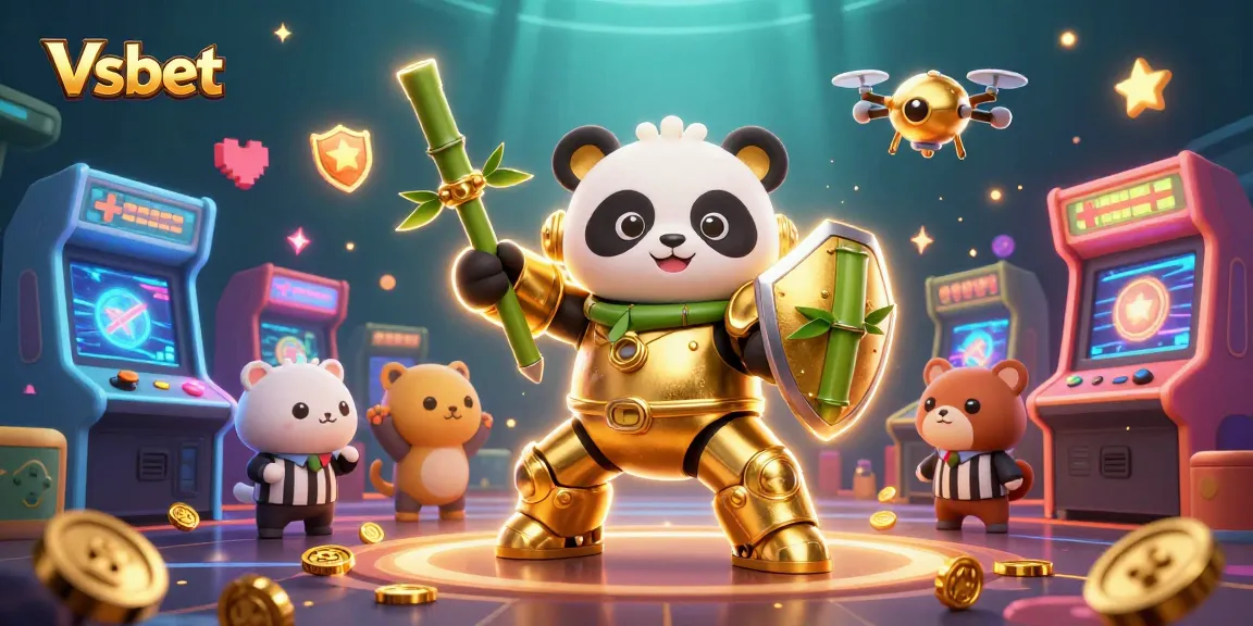 Vsbet showcases a vibrant 3D digital casino scene filled with dynamic gaming elements.