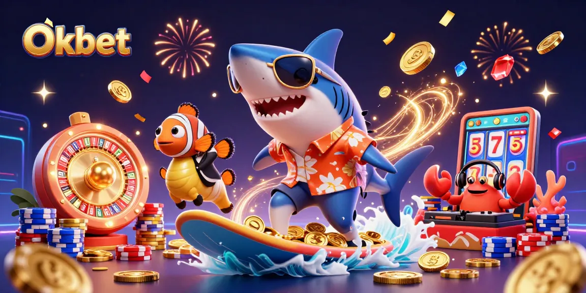 Win big with Oxbet while a shark surfs on gold coins in a vibrant casino scene