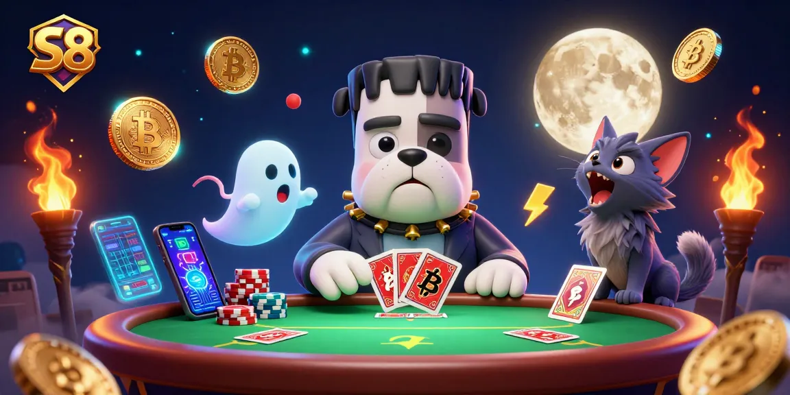 S8 highlights thrilling poker action with a Frankenstein bulldog and wealth-themed visuals.
