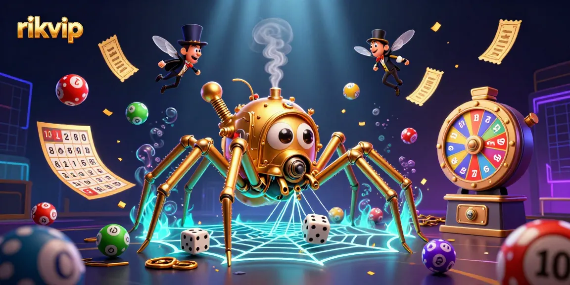 Engage with exciting games at rikvip, featuring animated lottery elements and a whimsical casino atmosphere.