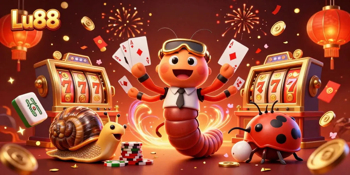 Experience the excitement of Lu88 with a vibrant scene featuring a unique casino dealer and lucky gaming elements.