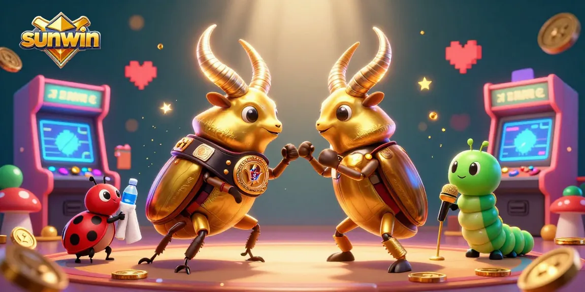 Engage with sunwin as a giant golden stag beetle takes center stage in this casino-themed illustration.