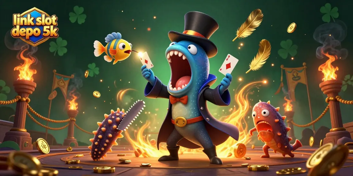Engage with link slot depo 5k featuring a magical scene of a bioluminescent gulper eel performing a card trick.